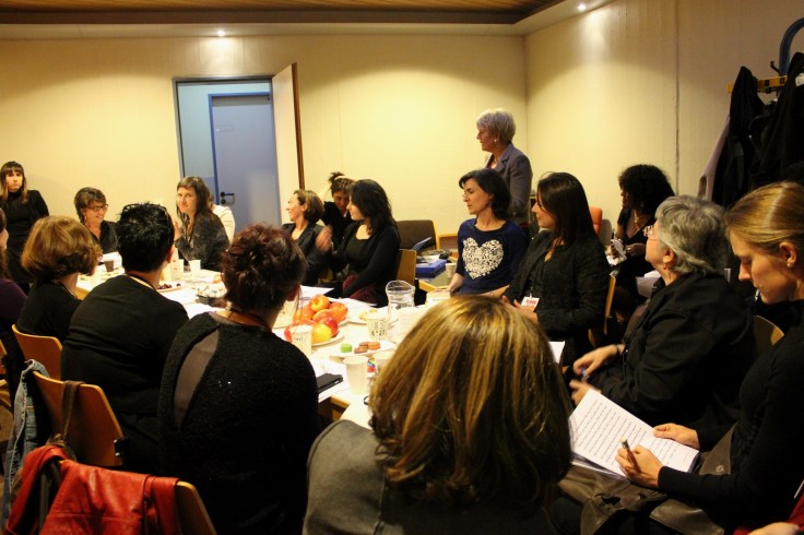 The cast of readers rehearsing before the performance