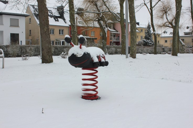 Snowy Playground in Howald, in southern Luxembourg